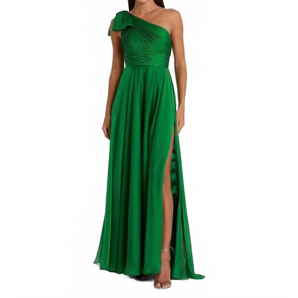 NEW MAC DUGGAL one shoulder sleeveless gown in emerald